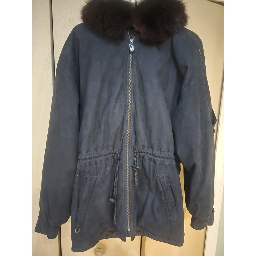 Vintage Skea Paris Vail Black Faux Suede Fur Trim Ski Jacket Coat Womens 10 USA - Picture 12 of 16